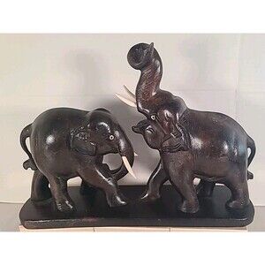 Vintage Large Hand Carved Wooden Elephants Figure Statue India Solid Wood